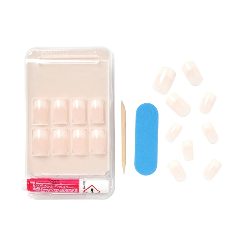 Kiss Salon Acrylic Nude French Medium Length Flat Nails, 28 Count, Pack of 3