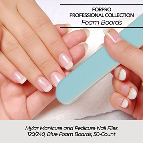 ForPro Professional Blue Mylar Foam Nail Files, Double-Sided 120/240 Grit, 50 Count