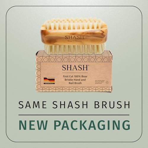 SHASH Made in Germany First-Cut Boar Bristle Nail Brush with Olive Wood Handle