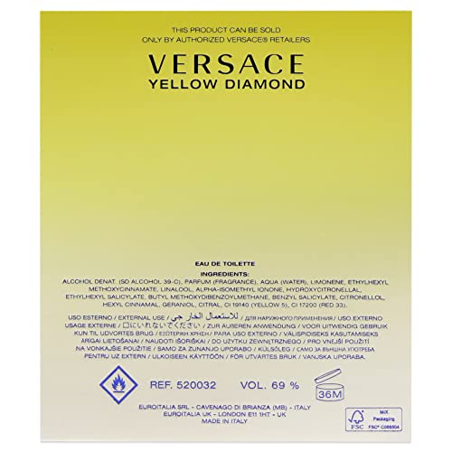 Versace Yellow Diamond Eau de Toilette Spray for Women, 3 oz