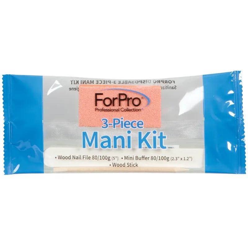ForPro 3-Piece Disposable Manicure Kit with Nail File, Buffer and Wood Stick