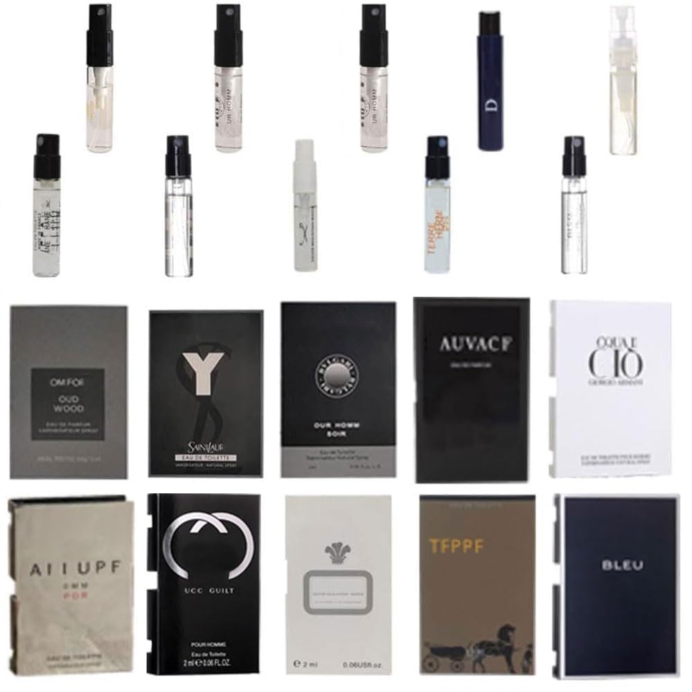 Men's Cologne Sampler Set with 10 Designer Fragrance Vials and Travel Pouch