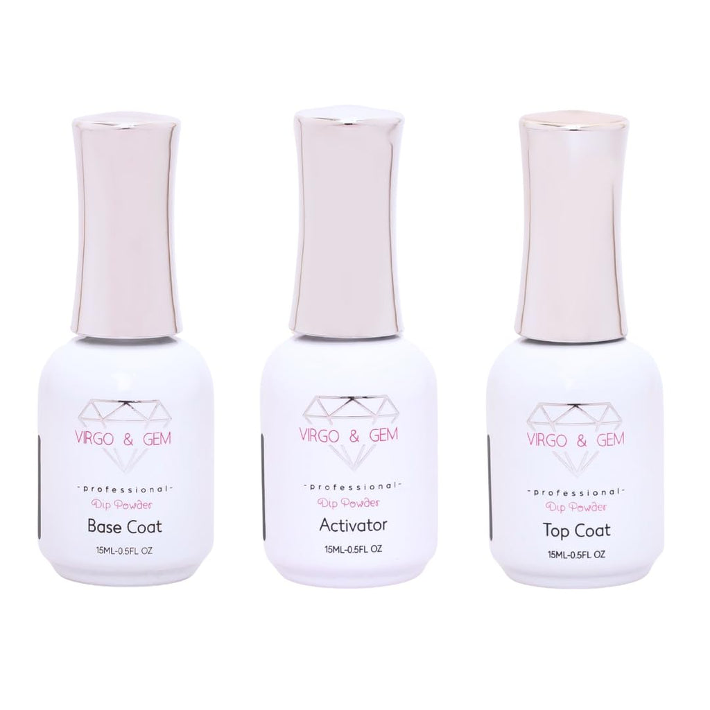 Virgo & Gem 3-Piece Dipping Powder Liquid Set with 15ml Base, Activator & Top Coat