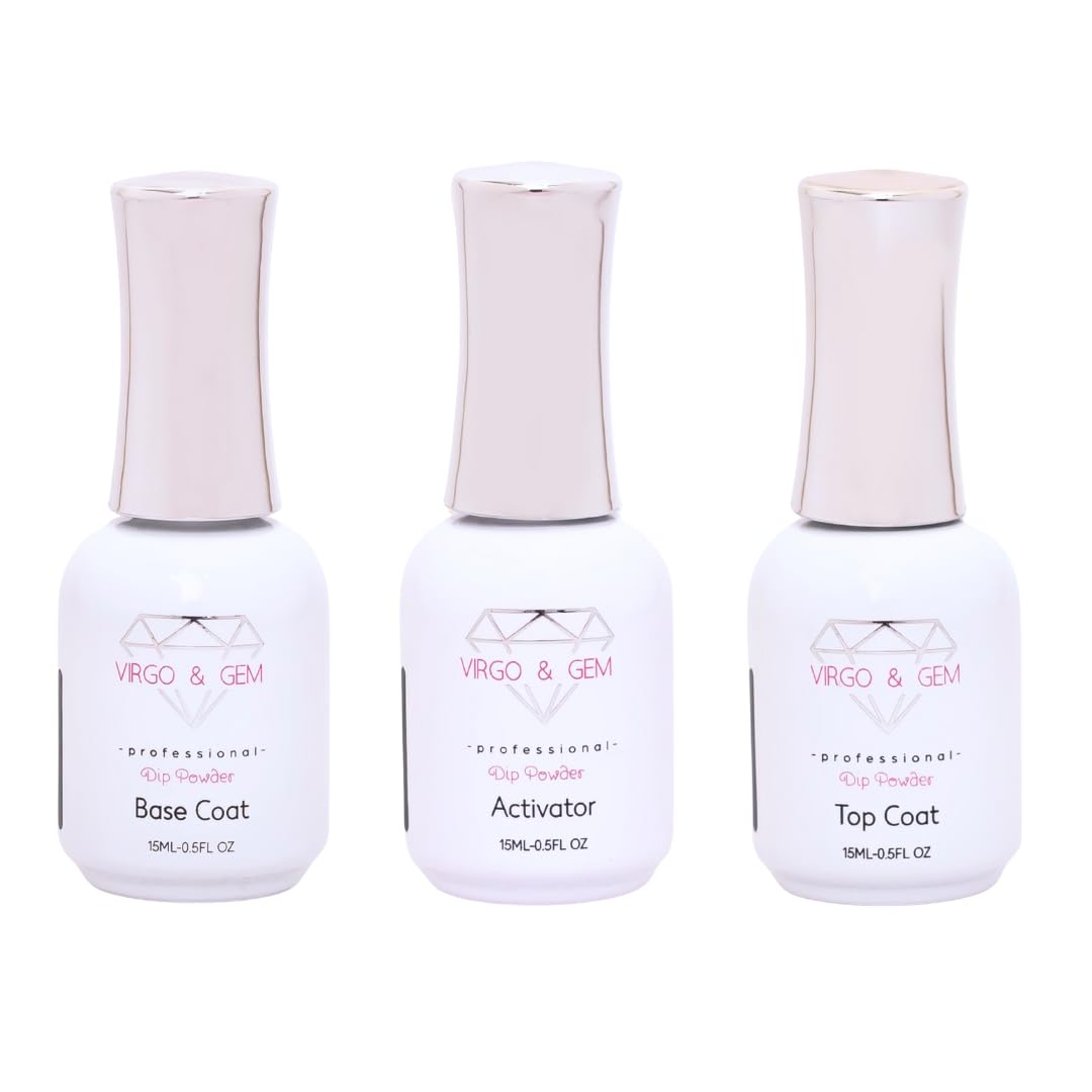 Virgo & Gem 3-Piece Dipping Powder Liquid Set with 15ml Base, Activator & Top Coat