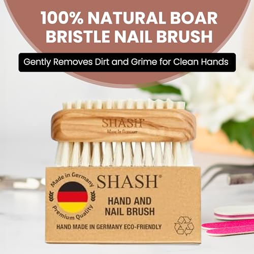 SHASH Made in Germany First-Cut Boar Bristle Nail Brush with Olive Wood Handle