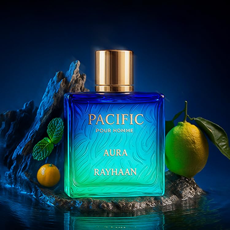 Rayhaan Pacific Aura Eau de Parfum Spray for Men, Citrus Aromatic, 100 ml
