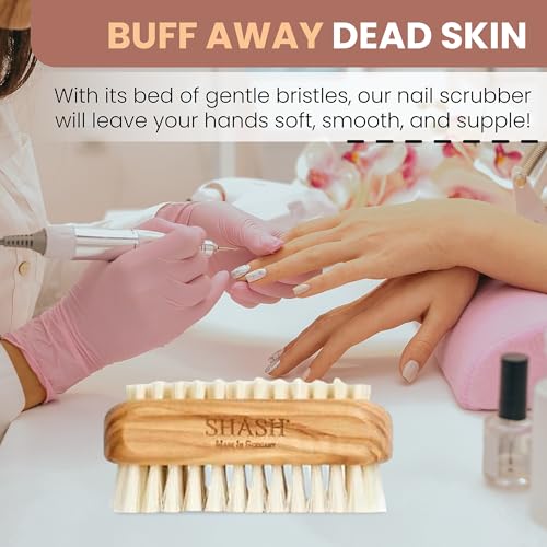 SHASH Made in Germany First-Cut Boar Bristle Nail Brush with Olive Wood Handle