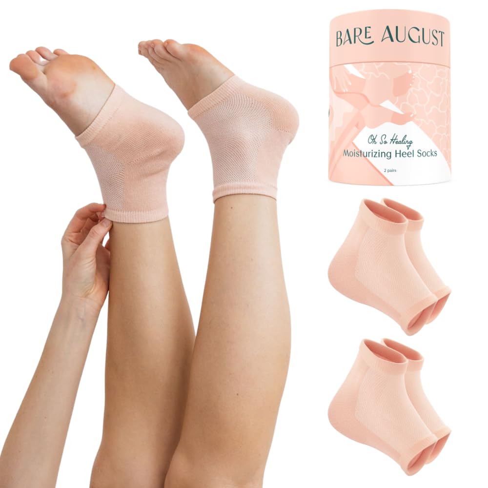 Bare August Gel Heel Socks Moisturizing Foot Sleeves, 2 Pairs