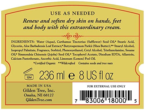 GILDEN TREE Organic Aloe Vera & Shea Butter Foot Cream, 8 oz