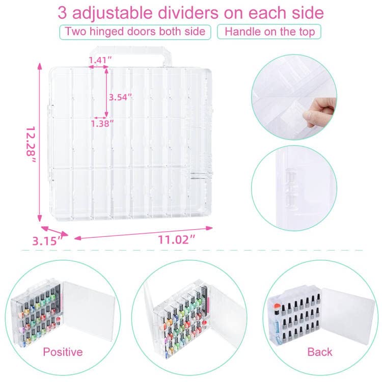 Nail Polish Organizer Case with Adjustable Dividers and Carry Handle