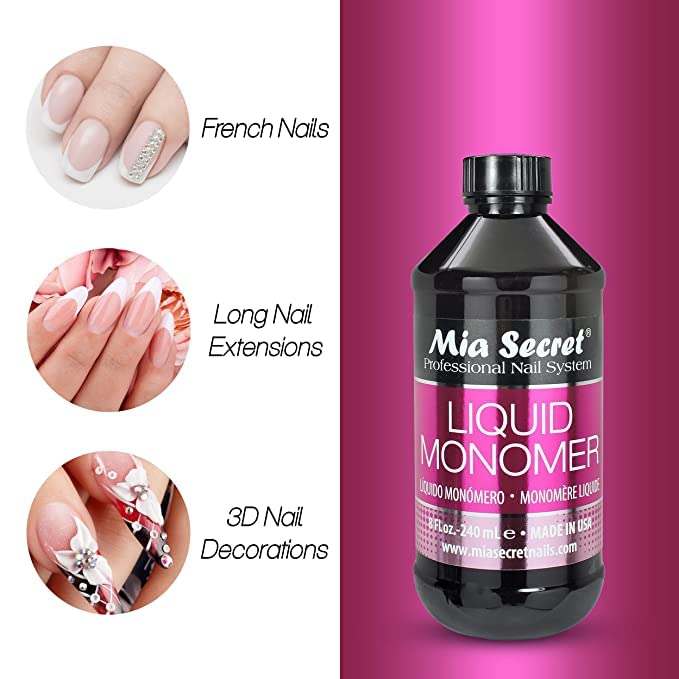 Mia Secret Clear EMA Liquid Monomer for Acrylic Nails, 16 oz