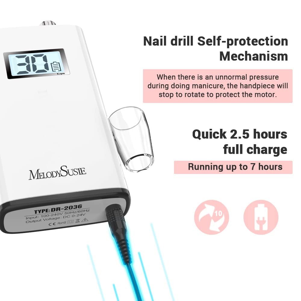 MelodySusie Rechargeable Clip-On Nail Drill, 30,000 RPM