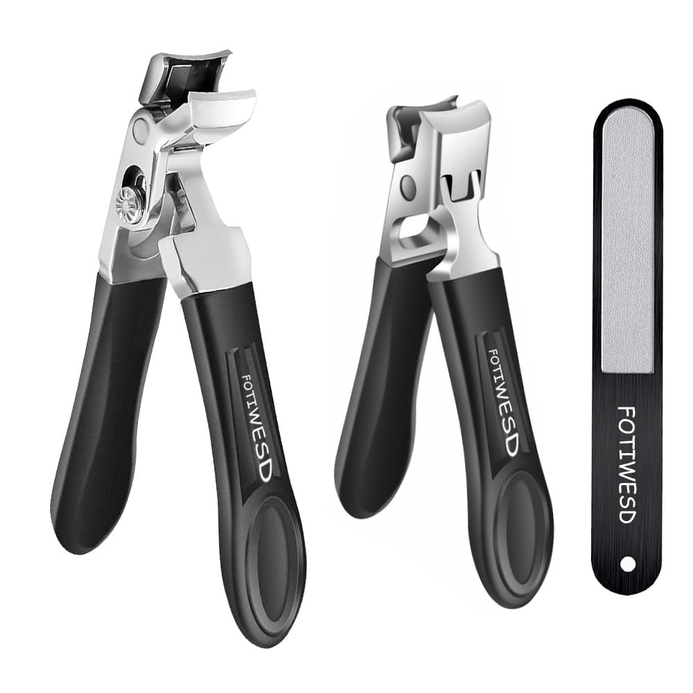 Fotiwesd Black Nail Clippers with Wide Jaw and Angled Design