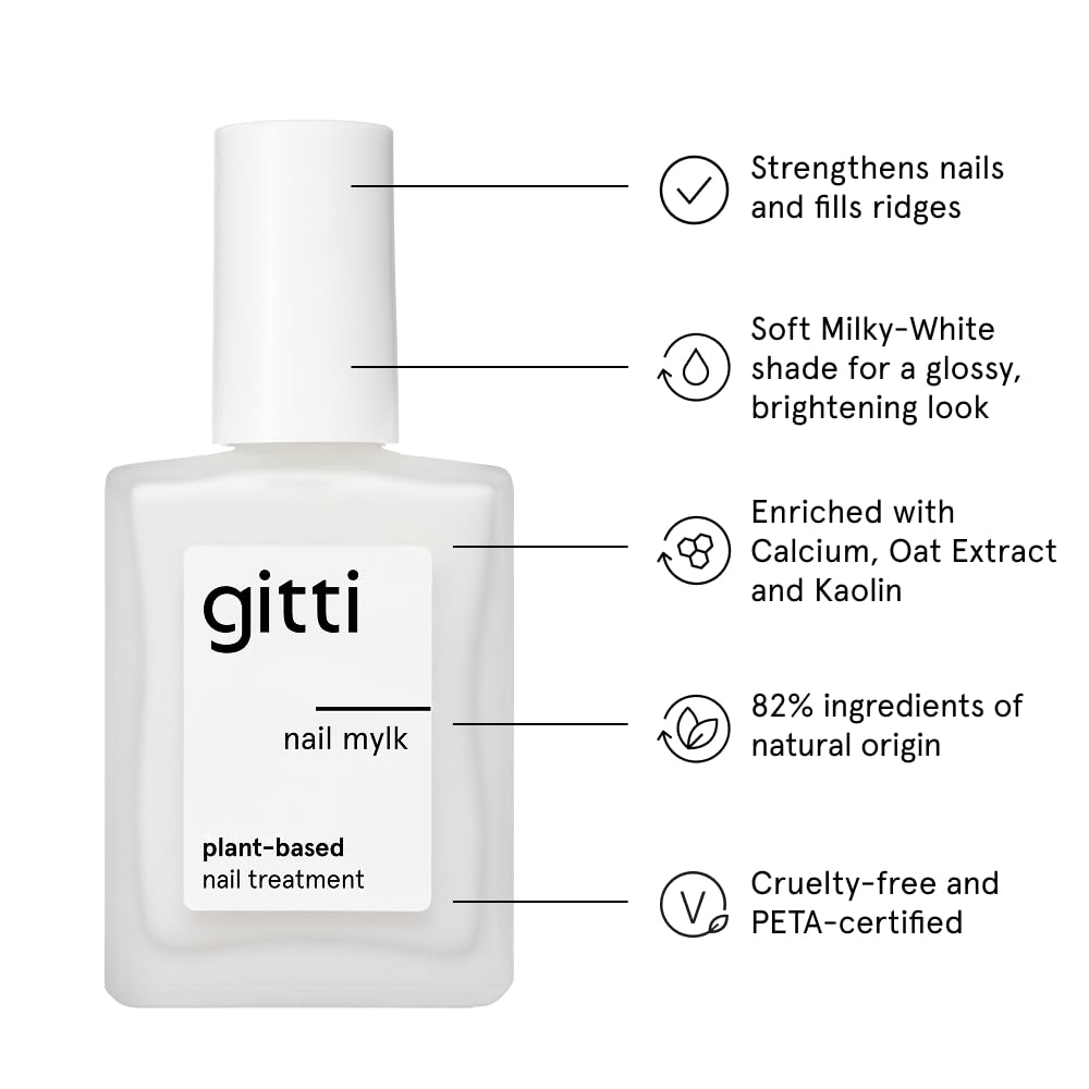 gitti Nail Mylk Plant-Based Nail Treatment & Color Polish, Milky White