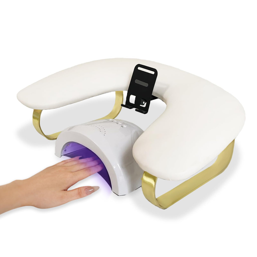 Rotating Phone Holder Nail Arm Rest with U-Shaped PU Leather Cushion