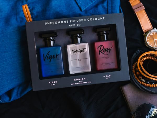 RawChemistry Pheromone-Infused Cologne Men Set - Raw, Vigor & Midnight