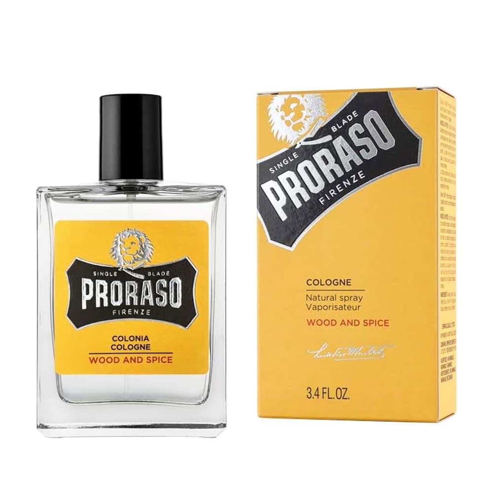 Proraso Wood & Spice Men's Eau de Cologne, Woody Spice Fragrance, 3.4 oz