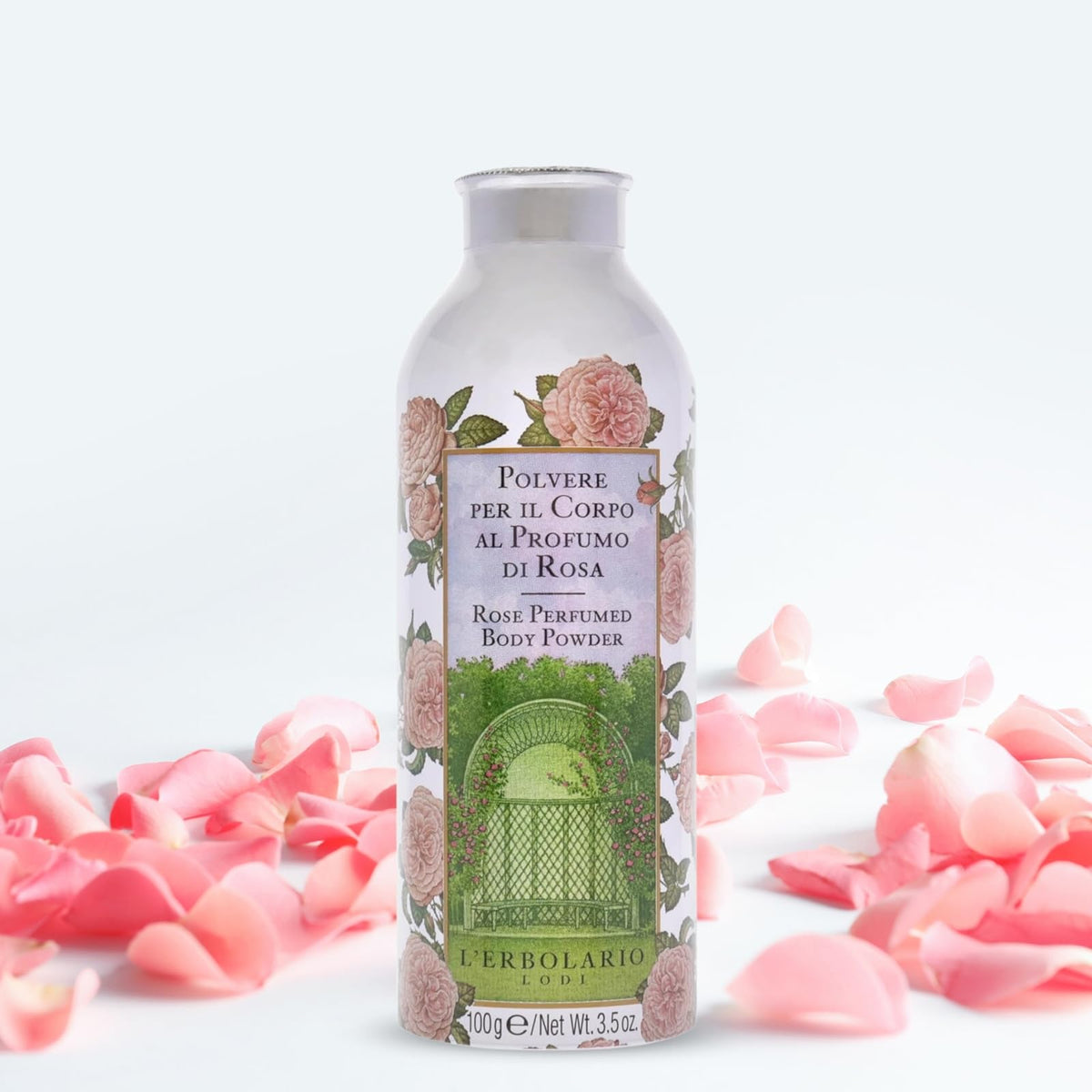L'Erbolario Rose Perfumed Body Powder with Floral Scent, 3.5 Oz