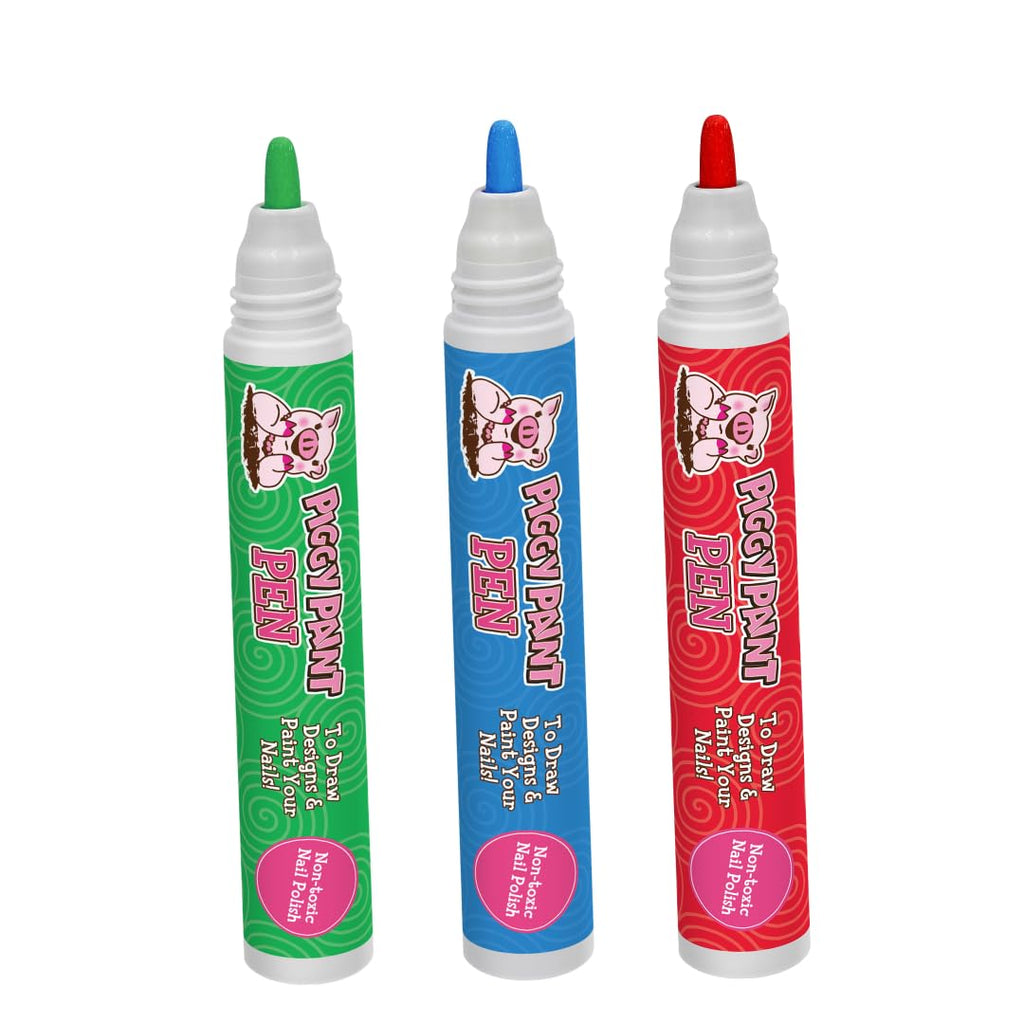 Piggy Paint Nail Polish Pens, 3-Pack Bright Bunch, Non-Toxic Water-Based Kids Nail Art