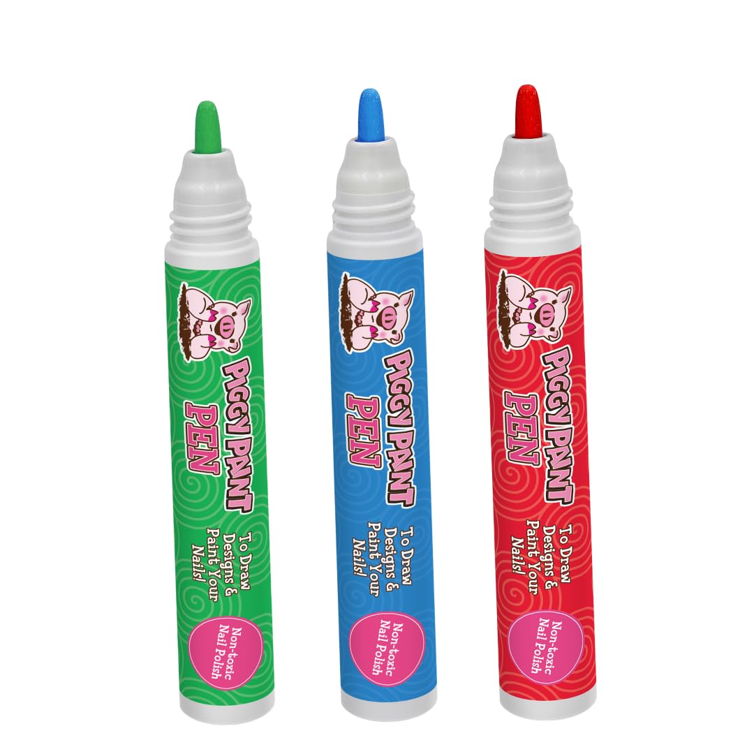 Piggy Paint Nail Polish Pens, 3-Pack Bright Bunch, Non-Toxic Water-Based Kids Nail Art