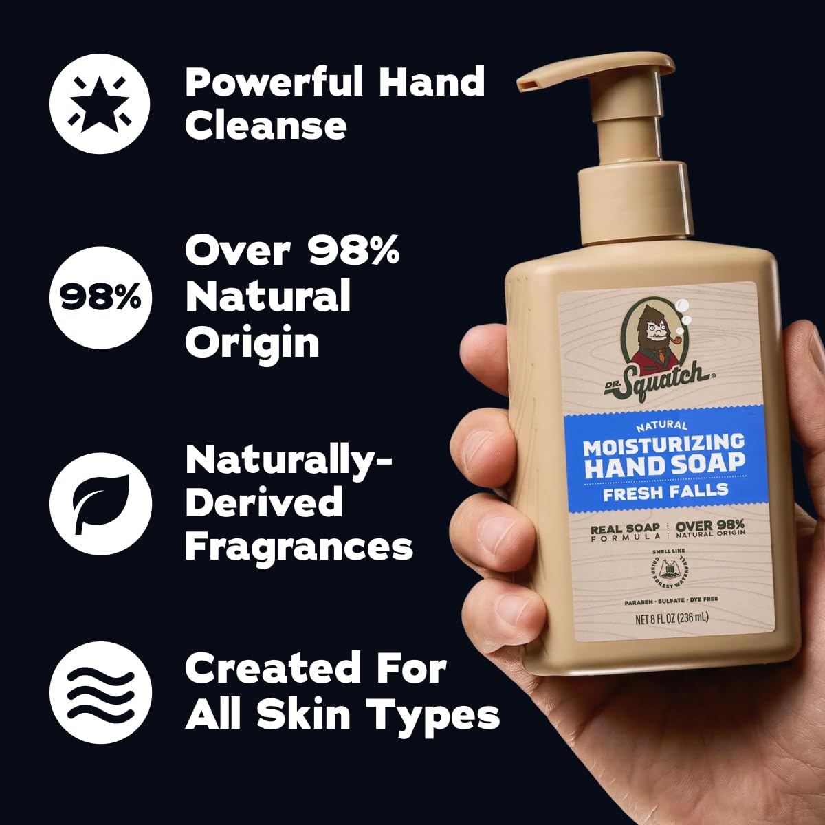 Dr. Squatch Natural Moisturizing Hand Soap, Fresh Falls, 8 fl oz, 3-Pack