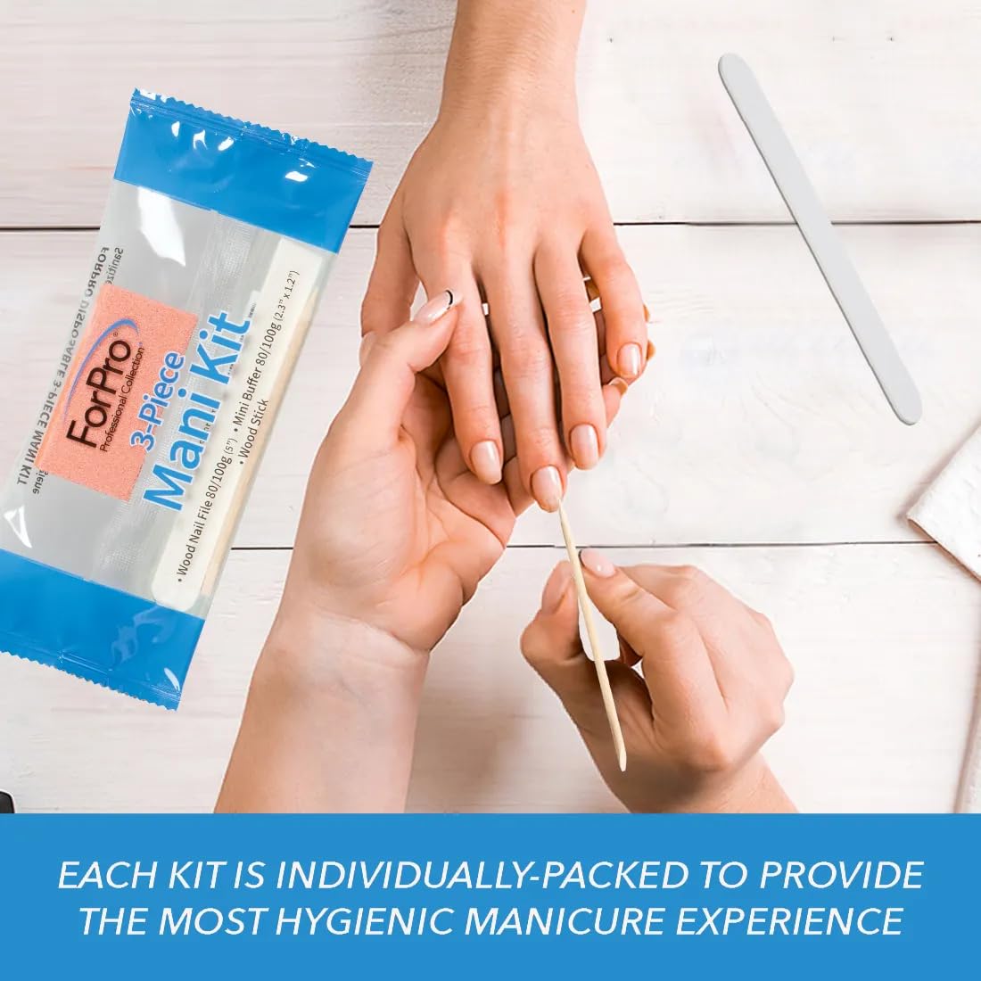 ForPro 3-Piece Disposable Manicure Kit with Nail File, Buffer and Wood Stick