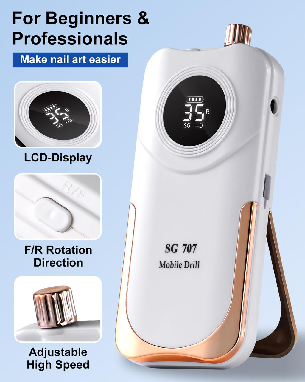 Professional Cordless Nail Drill Kit with LCD Display