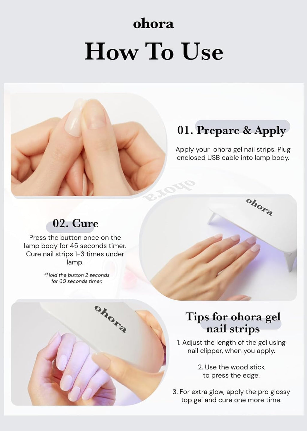 ohora Care White LED Lamp for Gel Nail Strips, 6W Portable Curing Lamp