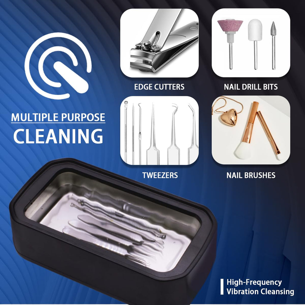 Pinkiou Black Nail Tool Cleaning Machine, 650ml High-Frequency Cleaner