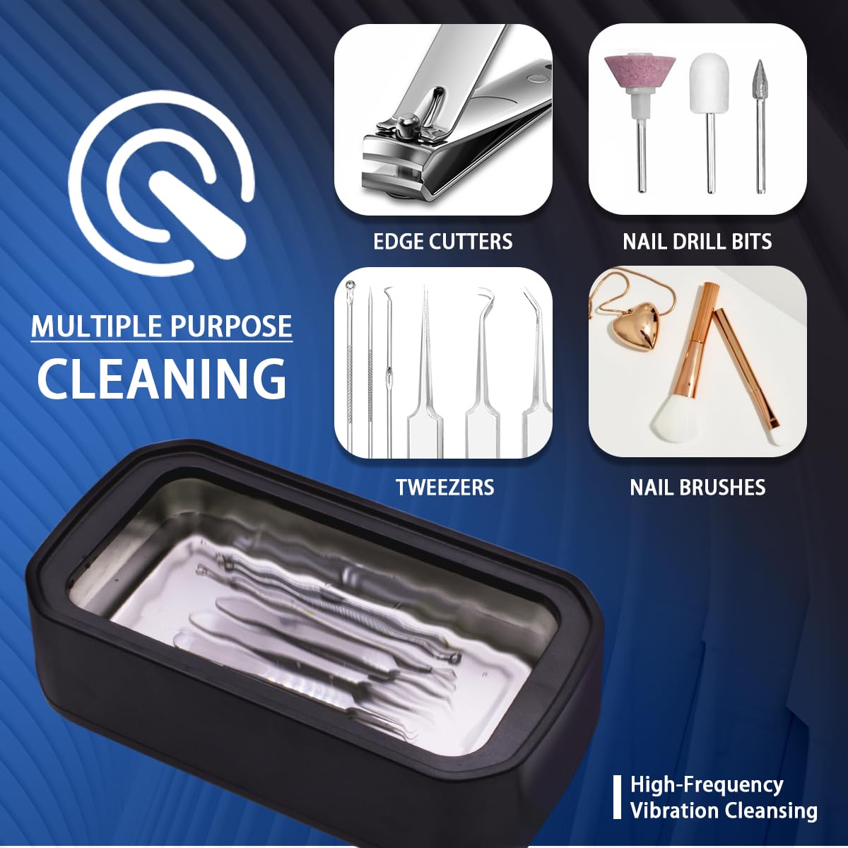 Pinkiou Black Nail Tool Cleaning Machine, 650ml High-Frequency Cleaner