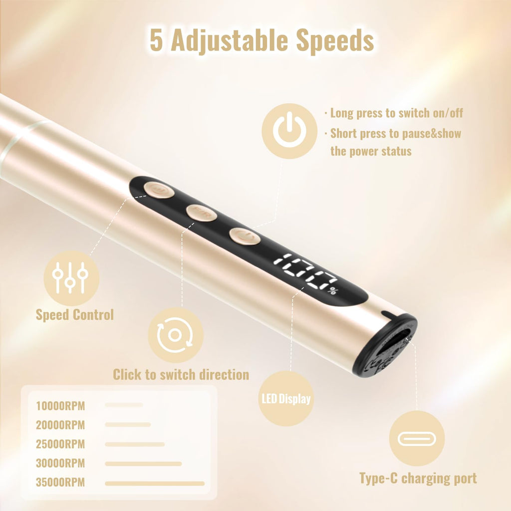 Denabuty Cordless Electric Nail Drill with LCD Display