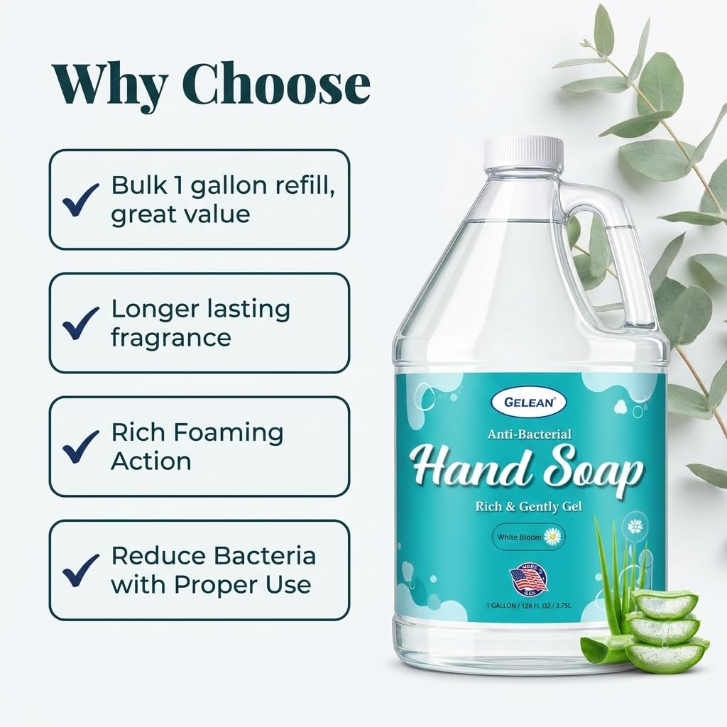 Liquid Gel Hand Soap with Aloe Vera, pH Balanced, 128 Fl Oz Refill Jug