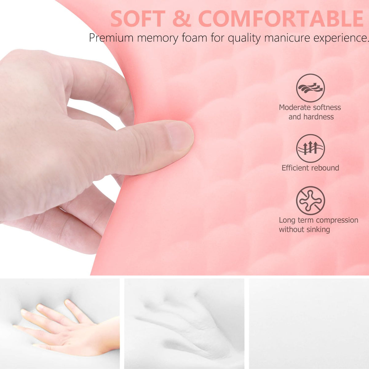 Pink Nail Tech Hand Rest, Memory Foam Manicure Arm Rest Cushion