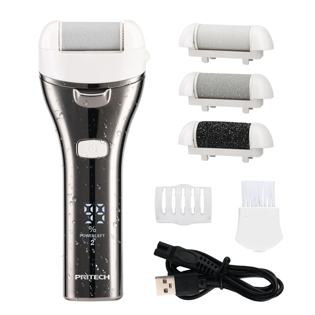 Electric Foot Callus Remover, Rechargeable Pedicure File, 3 Roller Heads, 3 Speeds
