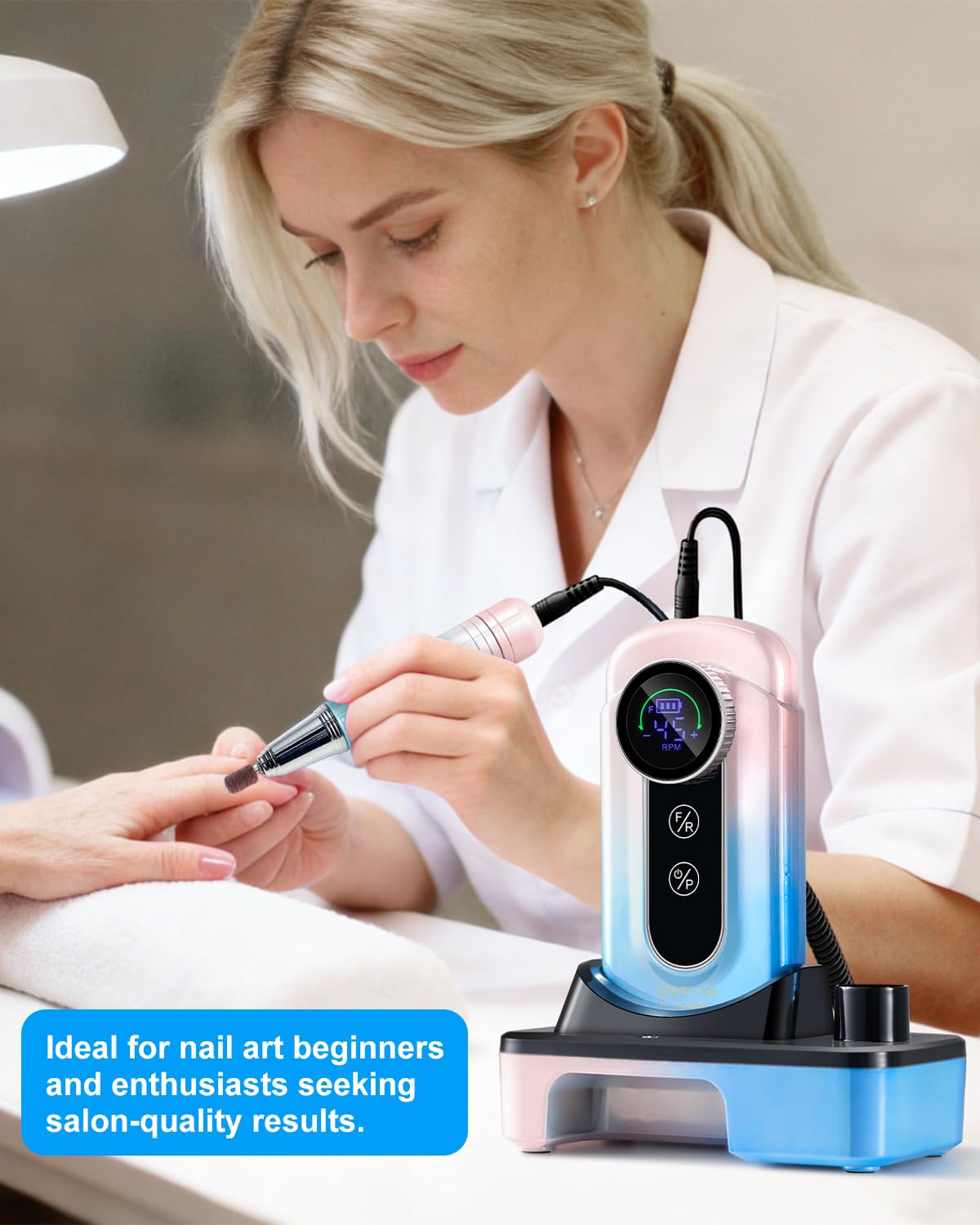 Electric Nail Drill Kit with UV LED Lamp, Cordless Rechargeable E-File