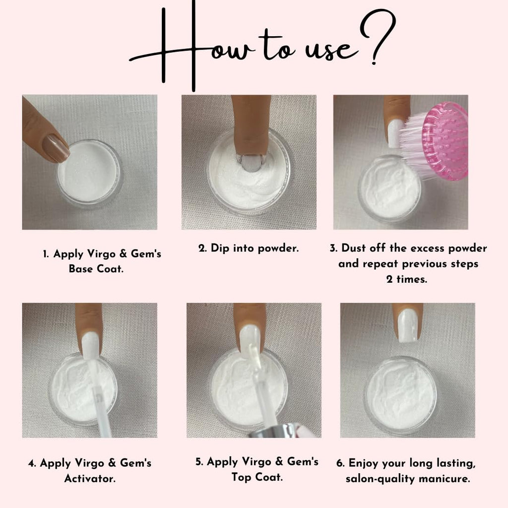Virgo & Gem 3-Piece Dipping Powder Liquid Set with 15ml Base, Activator & Top Coat