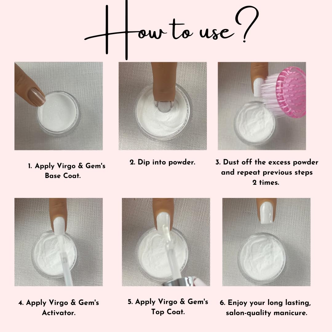 Virgo & Gem 3-Piece Dipping Powder Liquid Set with 15ml Base, Activator & Top Coat