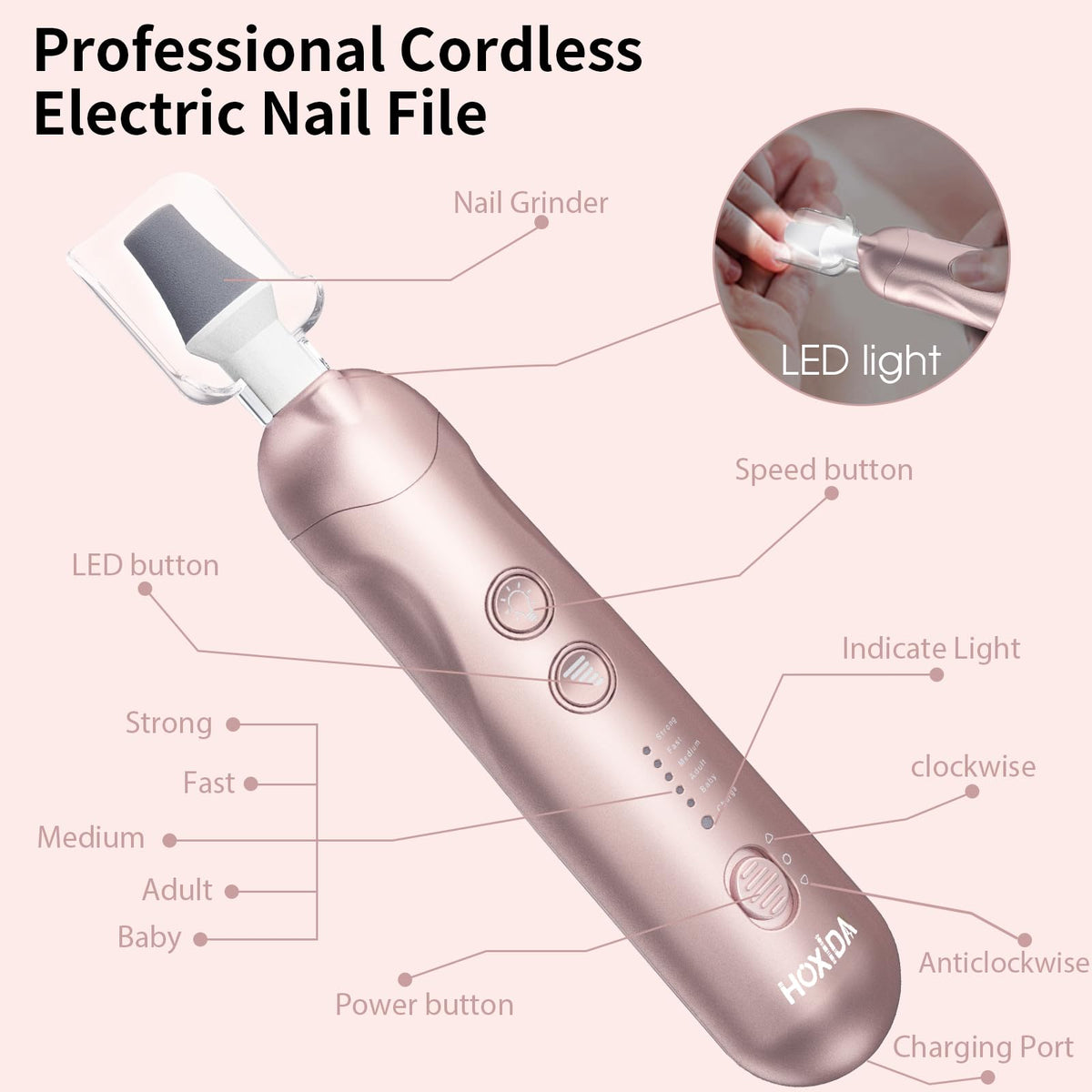 Hoxida Cordless Electric Nail Grinder Manicure Pedicure Kit