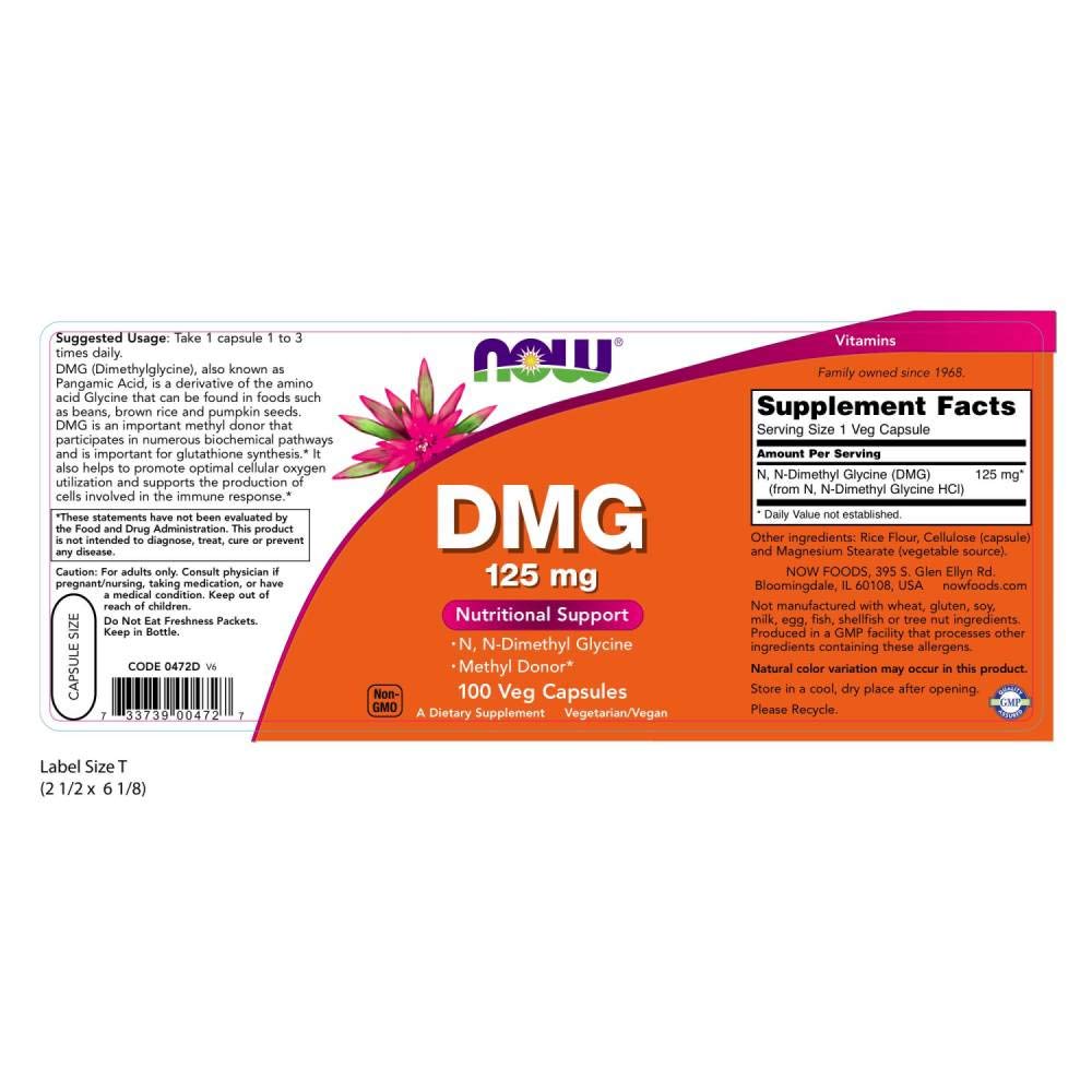 NOW Foods DMG 125 mg 100 Capsules, Pack of 3