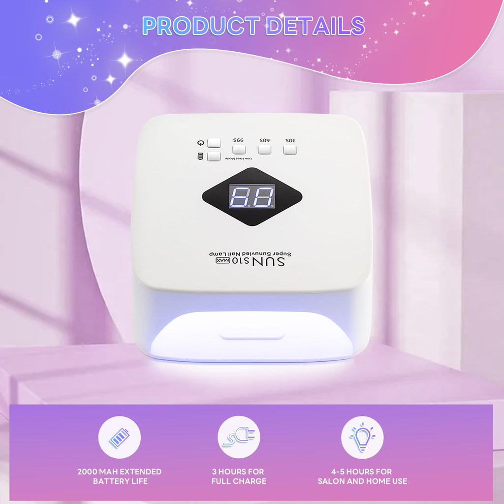 Cordless Nail Lamp 120W Rechargeable UV LED Gel Nail Dryer with 3 Timers S10