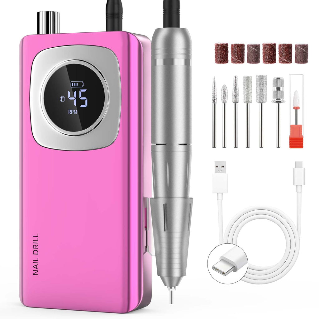 FTOYIN Rechargeable Electric Nail Drill with LCD Display and Bits