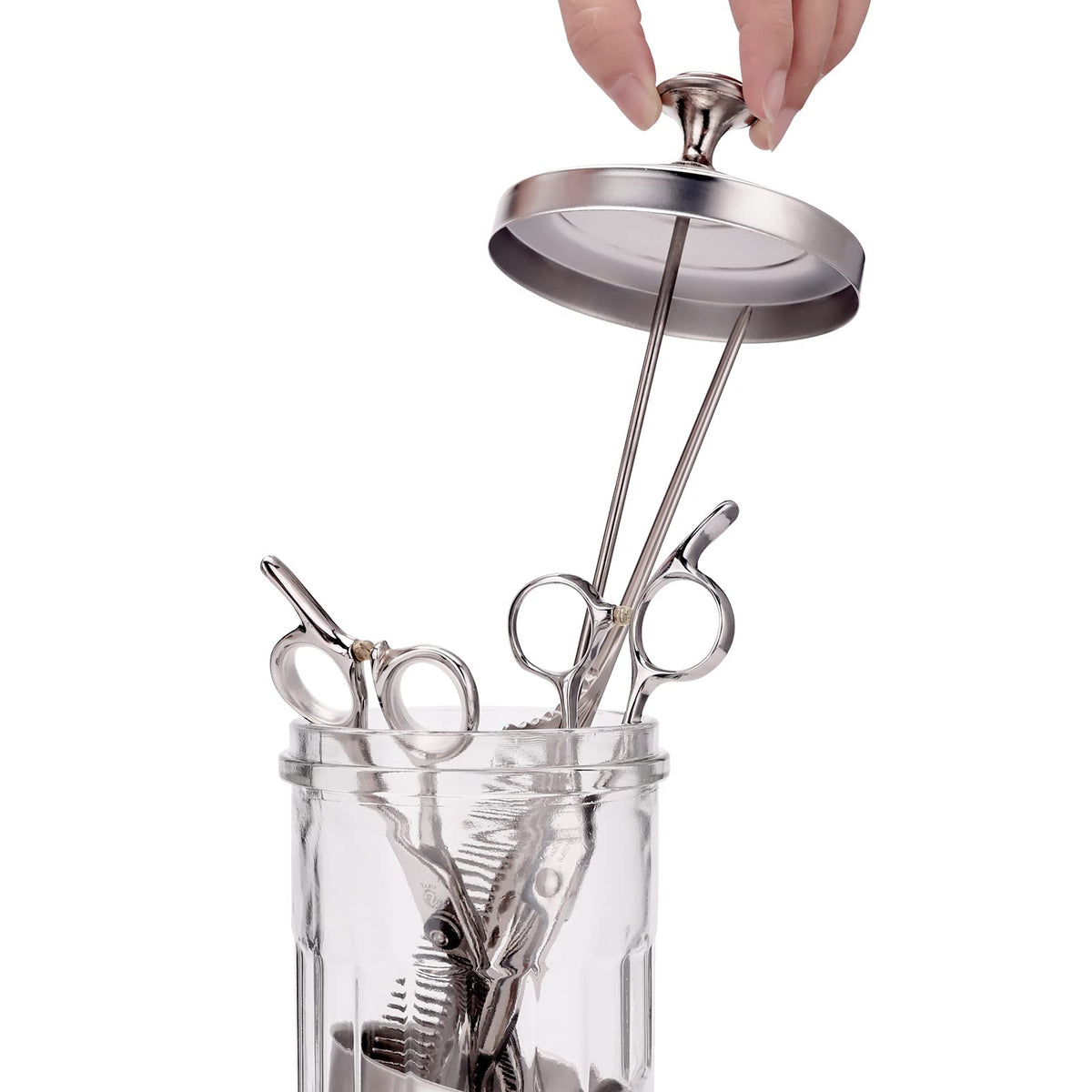Barber Disinfectant Jar with Removable Stainless Steel Basket, 50.7 oz