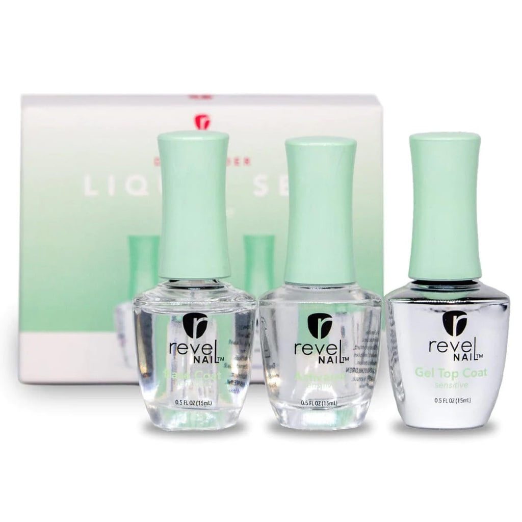 Revel Nail Sensitive Dip Powder Liquid Set with HEMA-Free Gel Top Coat