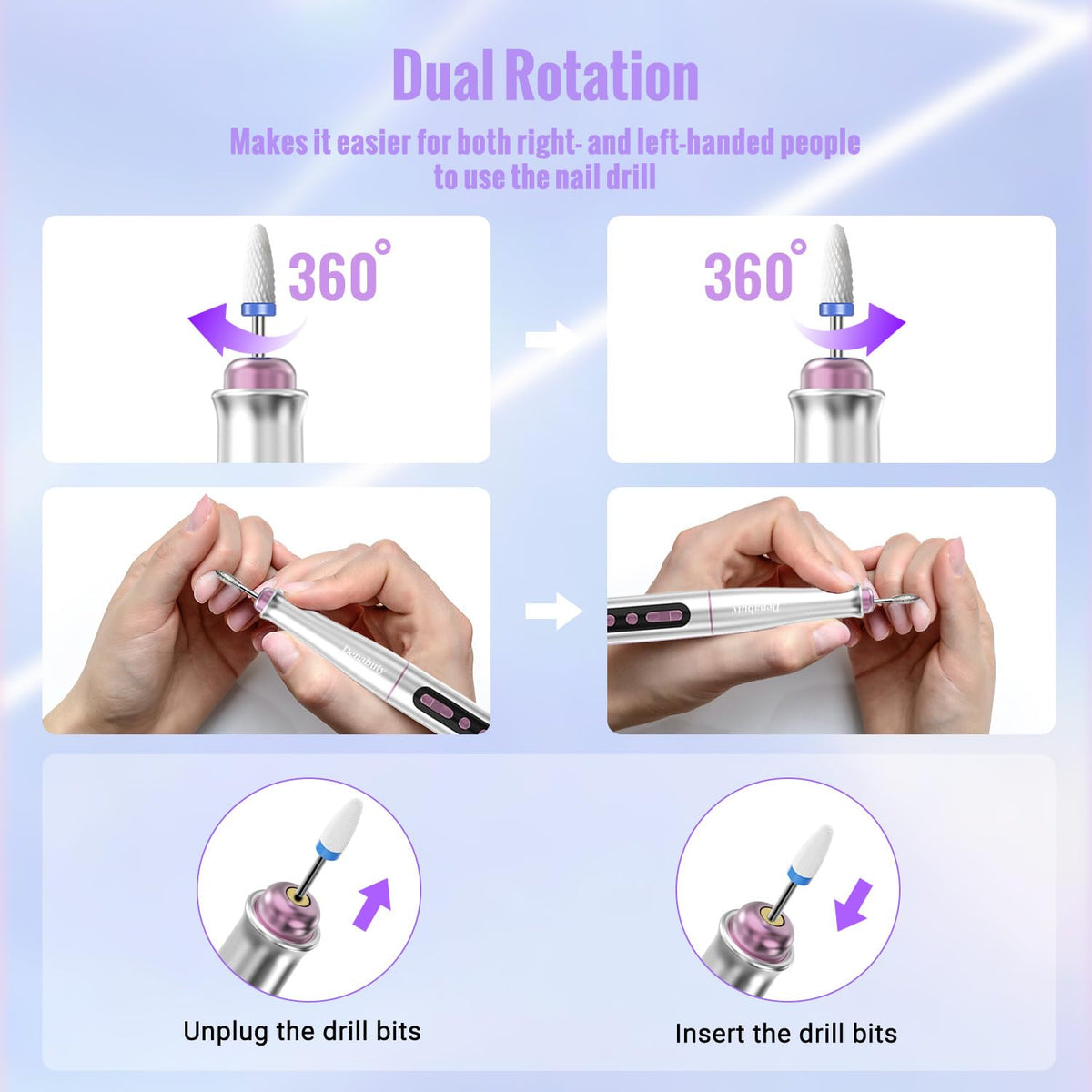 Denabuty Silver Cordless Electric Nail Drill Machine, 35,000 RPM