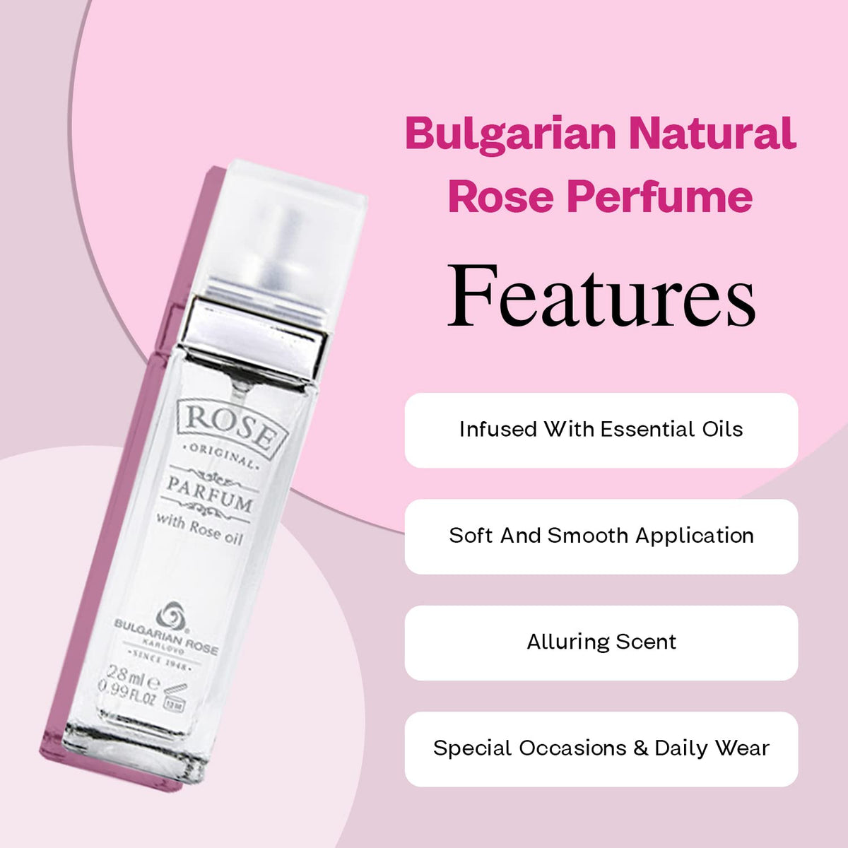 Original Bulgarian Rose Perfume with Essential Oils, 28ml