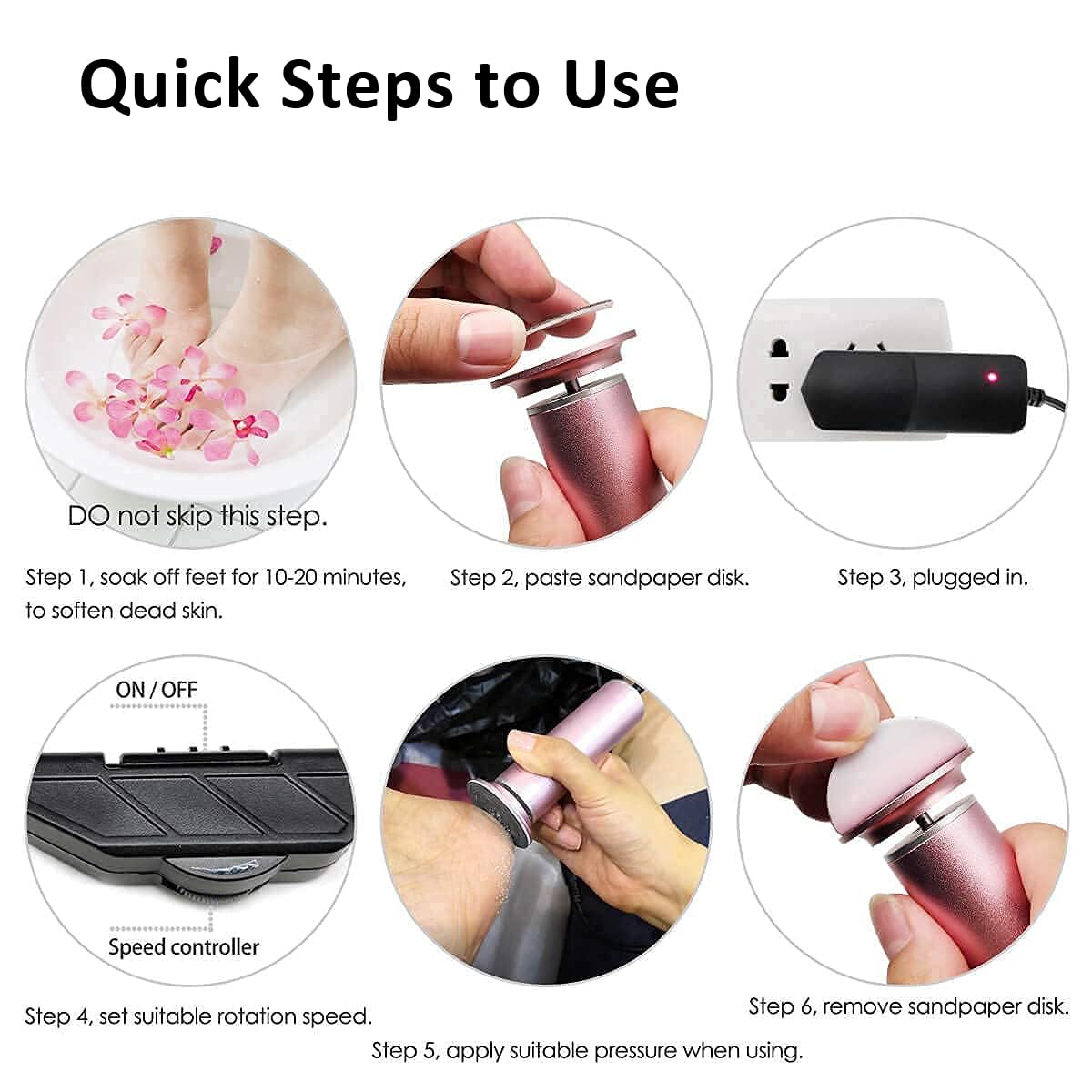 I.B.N. Electric Foot File Callus Remover with Adjustable Speed