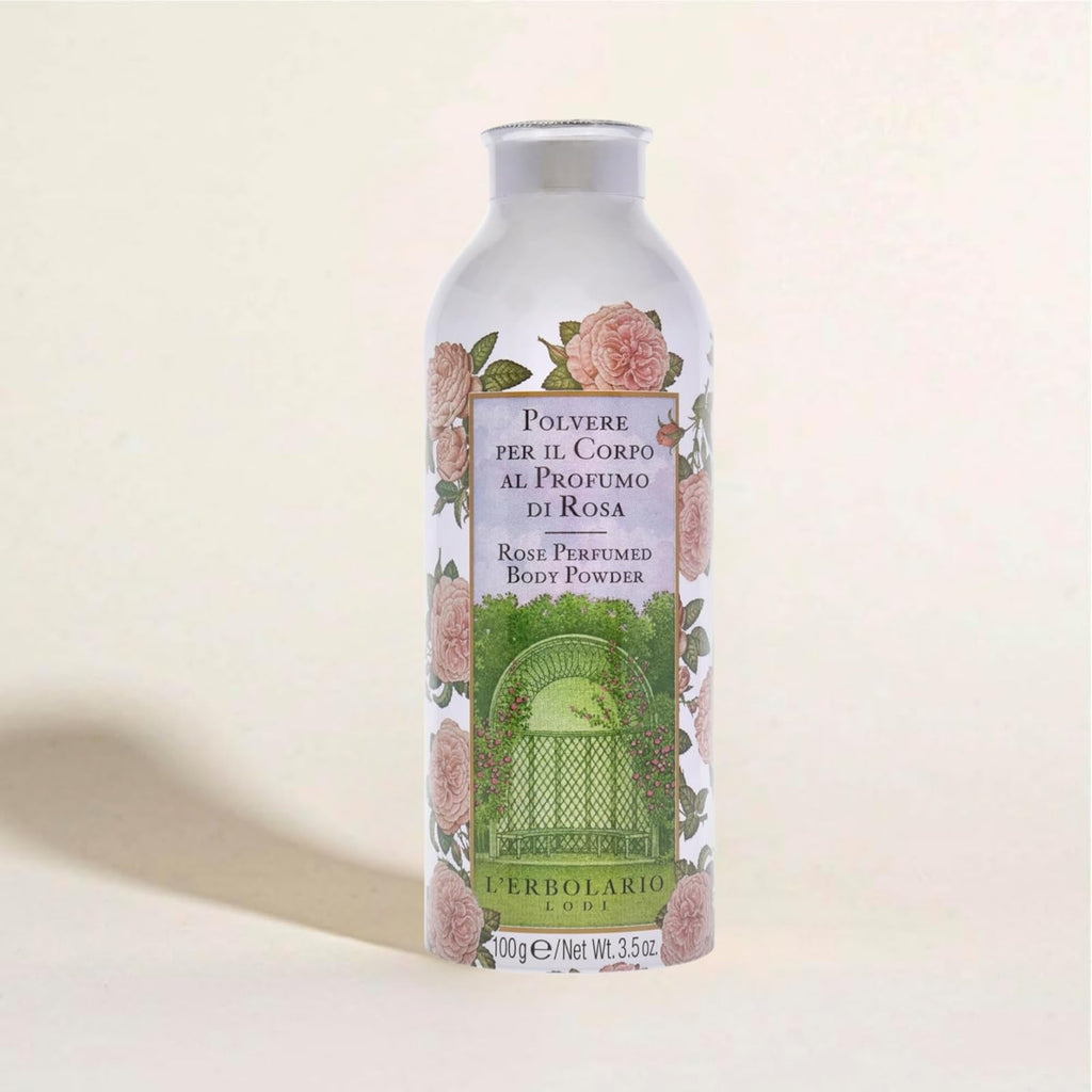 L'Erbolario Rose Perfumed Body Powder with Floral Scent, 3.5 Oz