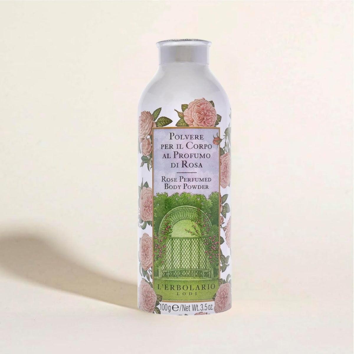 L'Erbolario Rose Perfumed Body Powder with Floral Scent, 3.5 Oz
