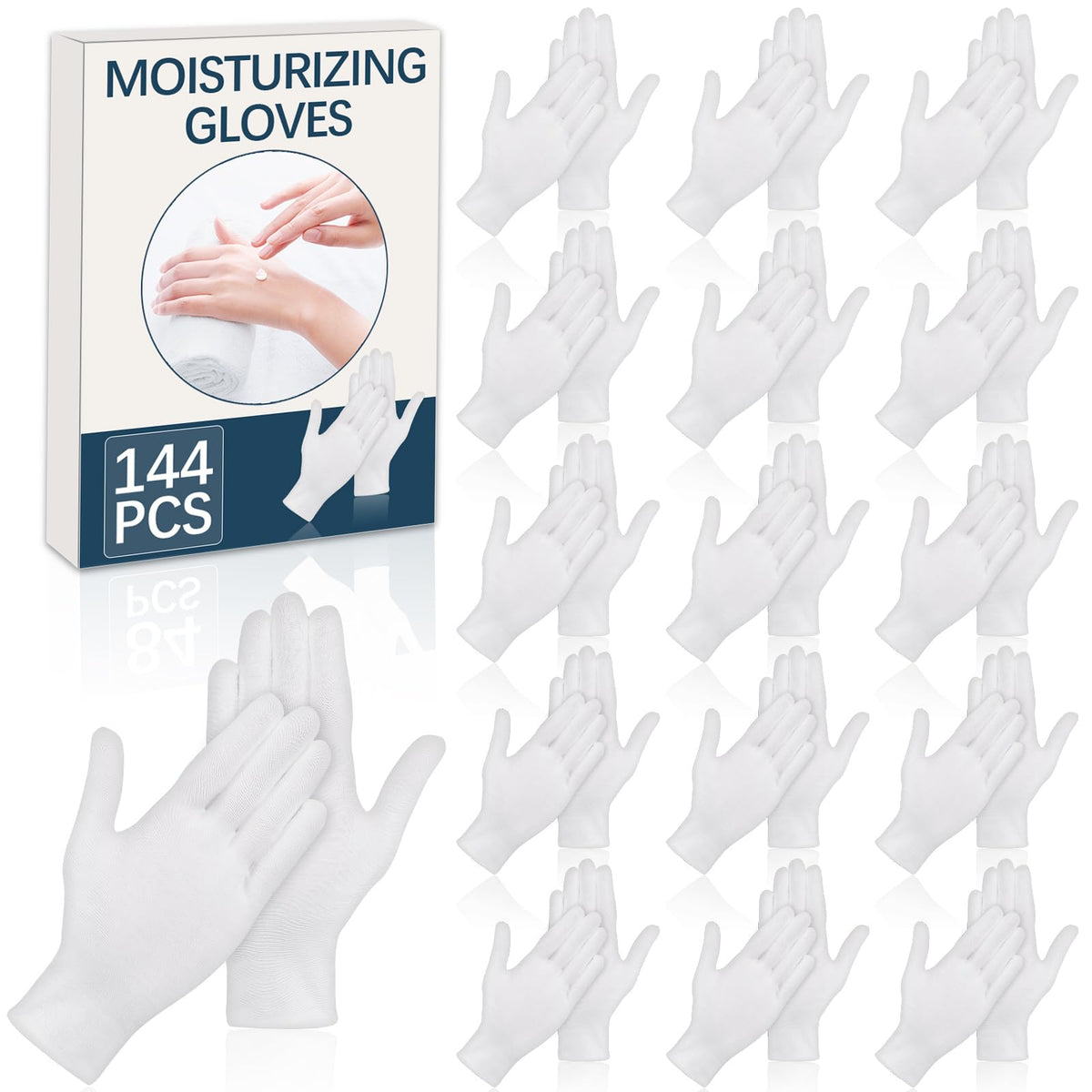 White Cotton Gloves for Dry Hands, Overnight Moisturizing & Inspection, 144 Pieces