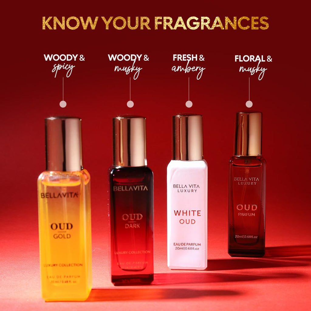 BellaVita OUD Experience Gift Set, 4 x 20ml Arabic Unisex Perfumes